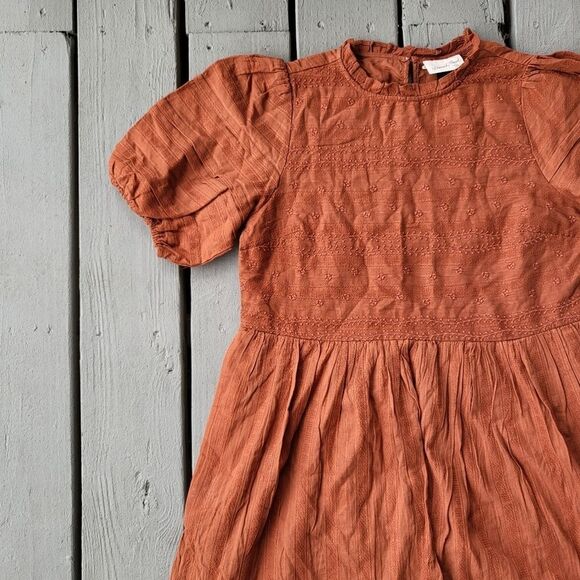 Universal Thread Burnt Orange Puff Sleeve 100% Cotton Embroidered Dress Small - Picture 7 of 10